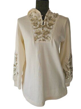 Soft Surroundings Orquesta Tunic Sweatshirt, Cream, Size XS